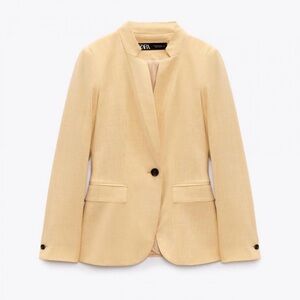 NWT ZARA WOMEN'S BASIC BLAZER WITH INVERTED LAPEL COLLAR Yellow Size 8